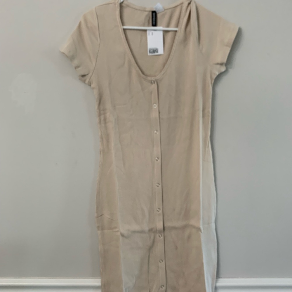NEW H&M Ribbed Jersey Bodycon Dress Light Beige size large